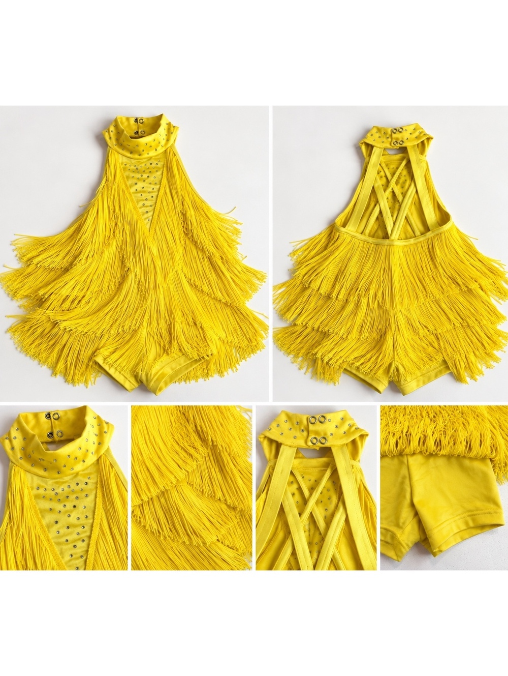 Weissman LC Large Child Yellow Fringe Rhinestone Dance Jazz Tap Competition